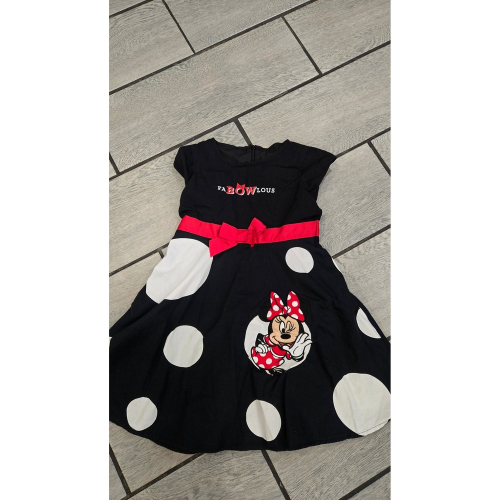 Disney Parks Minnie Mouse Polka Dot Dress Girls Small 8A Black Red Fabowlous